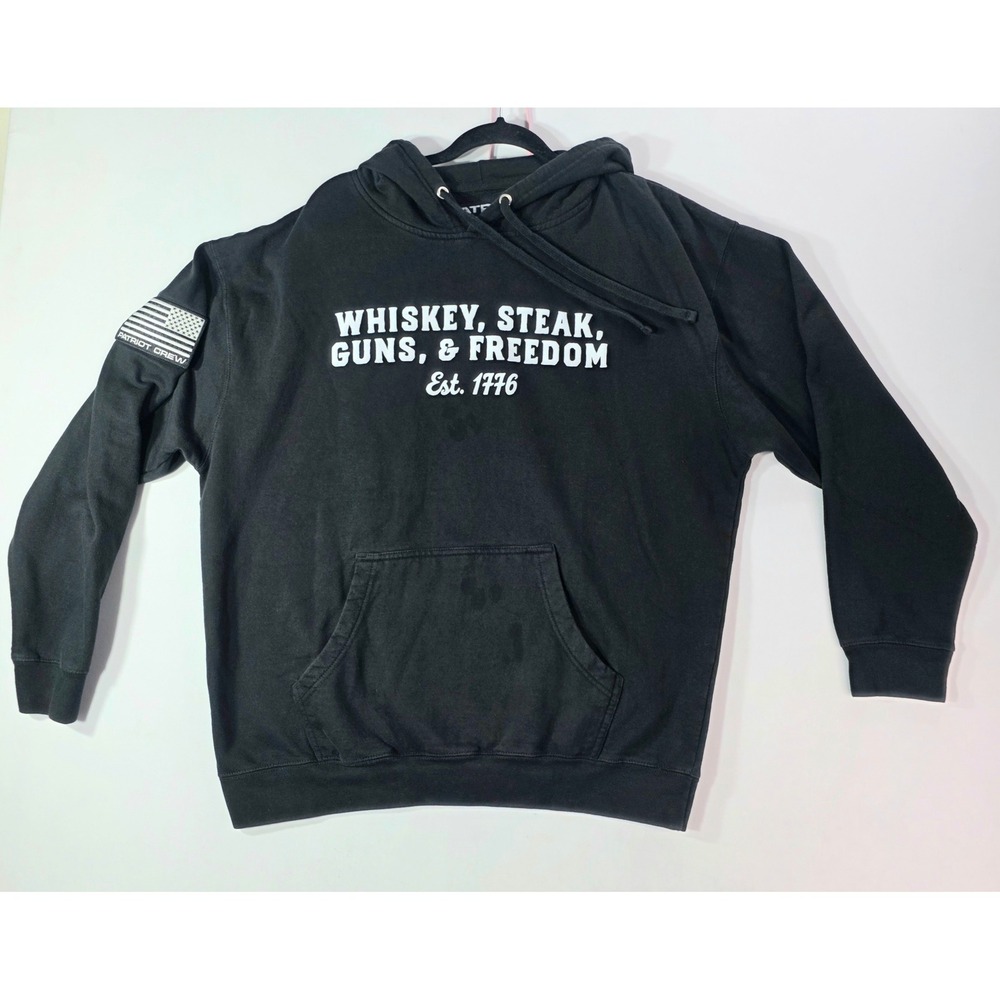 Patriot Crew Mens XL Black Whiskey Steak Guns Freedom Graphic Hoodie Sweatshirt
